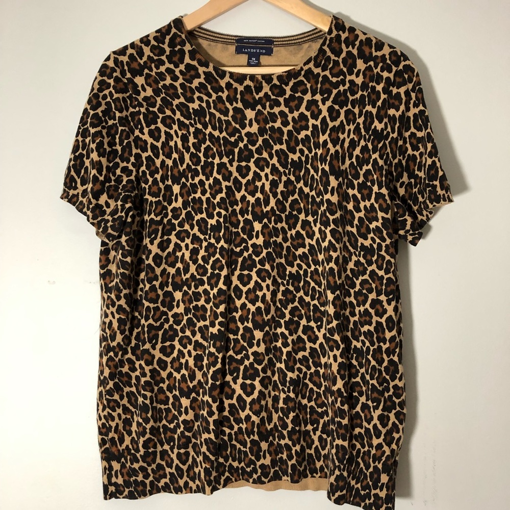 Lands End Twinset Shell Leopard Cheetah Sweater